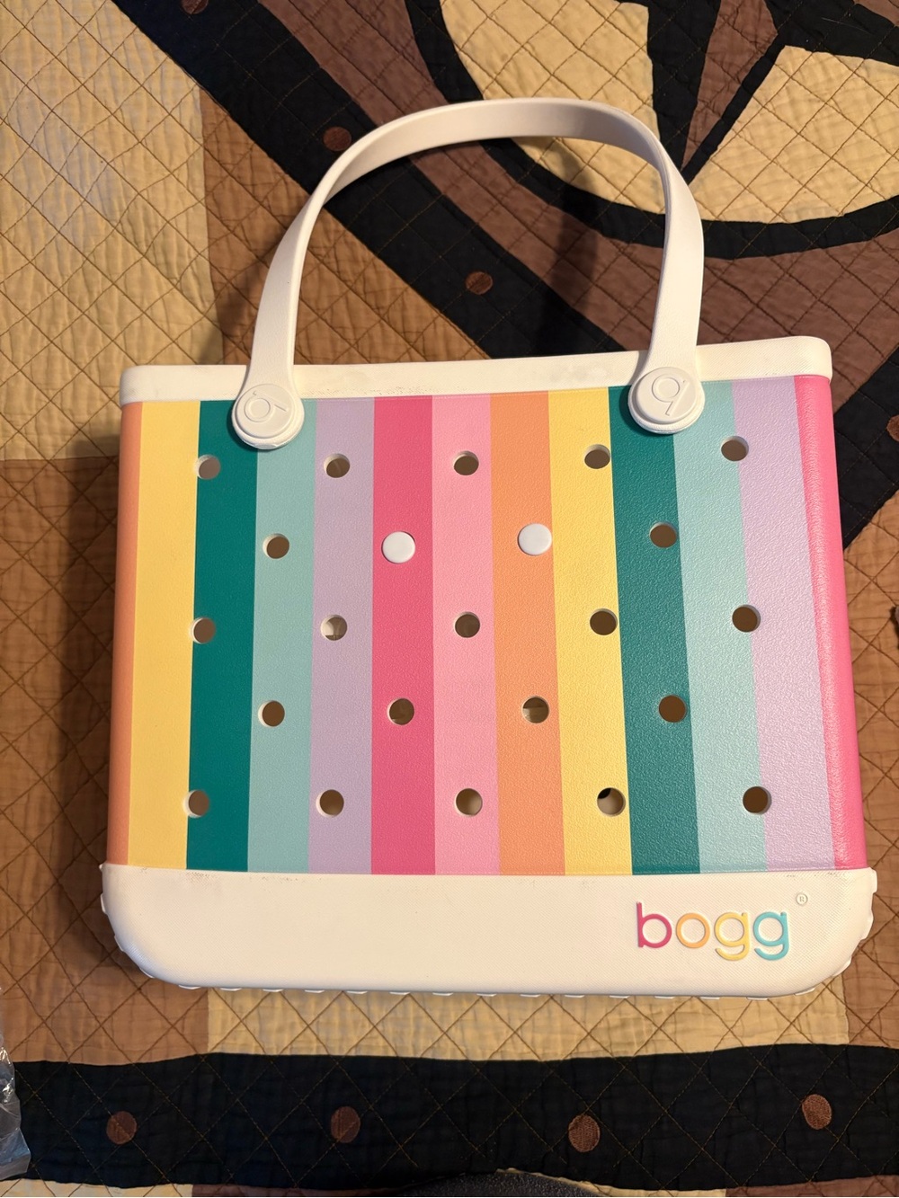 BOGG BAG Pastel Rainbow Stripe Tote with White Trim - Picture 2 of 4